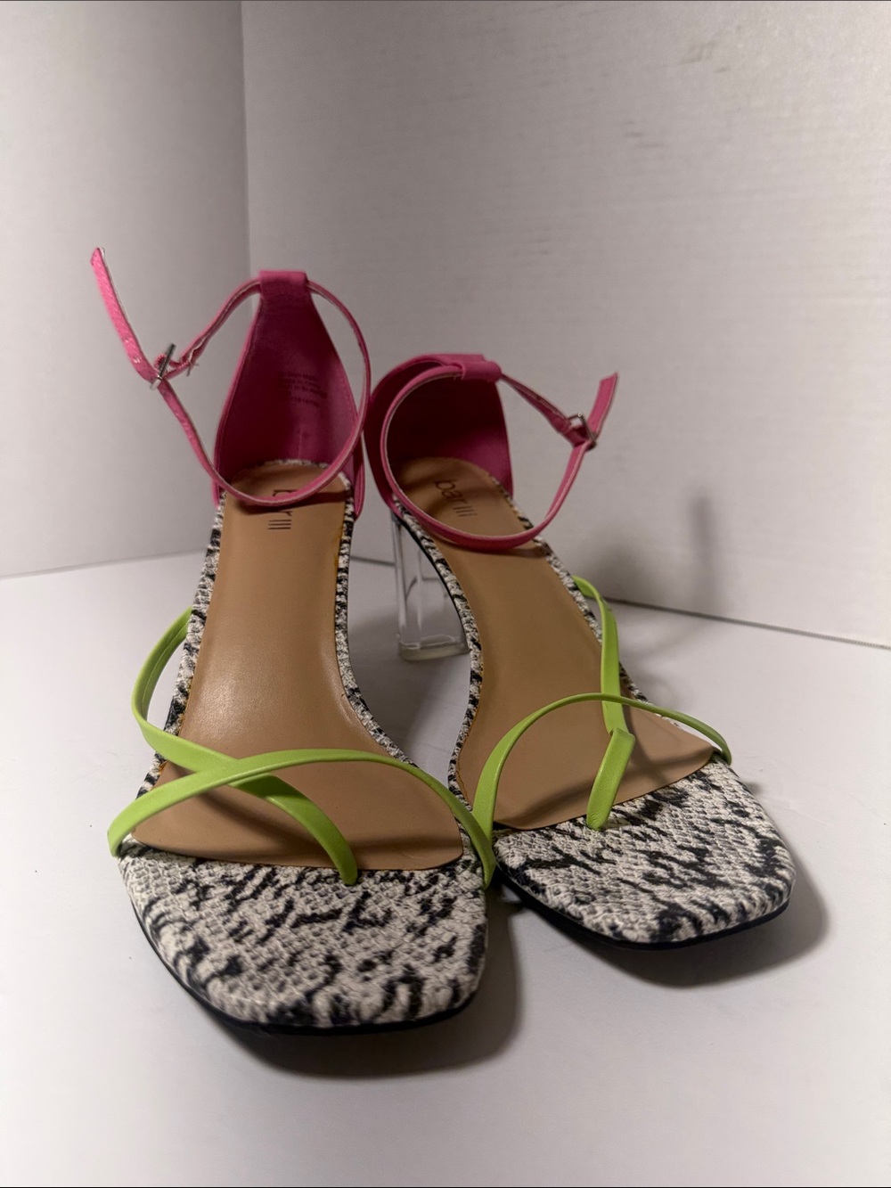 Bar III Pink and Lime Green Strappy Heeled Sandals